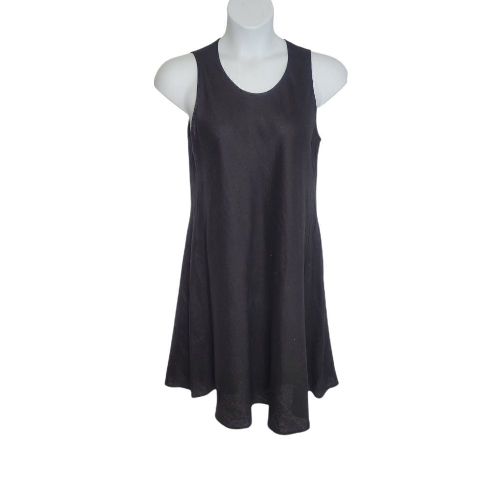MAGASCHONI dress sleeveless‎ linen black trapeze keyhole back M